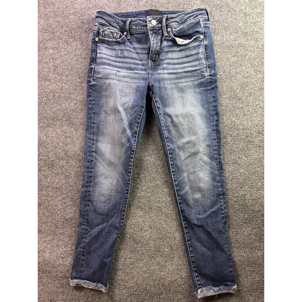 Buckle Black Ankle Skinny Jeans Womens 27 Blue Fit No 53 Raw Hem Stretch Denim